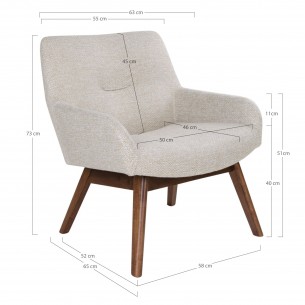 Fauteuil longue LONDON revetement tissu cooris sable avec pieds en noyer Fauteuil longue LONDON revetement tissu cooris sable avec pieds en noyer
