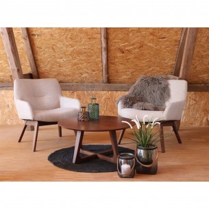 Fauteuil longue LONDON revetement tissu cooris sable avec pieds en noyer Fauteuil longue LONDON revetement tissu cooris sable avec pieds en noyer