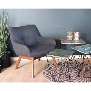 Fauteuil longue LONDON revetement tissu coloris gris foncé avec pieds en noyer Fauteuil longue LONDON revetement tissu coloris gris foncé avec pieds en noyer