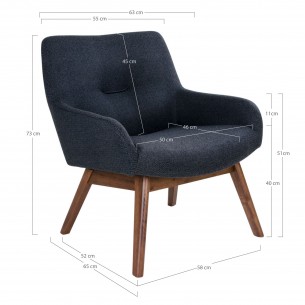 Fauteuil longue LONDON revetement tissu coloris gris foncé avec pieds en noyer Fauteuil longue LONDON revetement tissu coloris gris foncé avec pieds en noyer