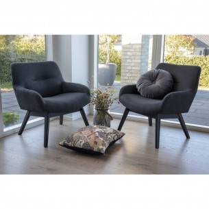 Fauteuil longue LONDON revetement tissu coloris gris foncé avec pieds en bois noir Fauteuil longue LONDON revetement tissu coloris gris foncé avec pieds en bois noir