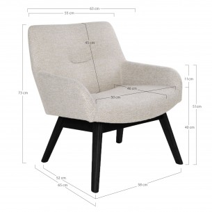 Fauteuil longue LONDON revetement tissu cooris sable avec pieds en bois hévéa Fauteuil longue LONDON revetement tissu cooris sable avec pieds en bois hévéa