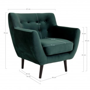 Fauteuil design scandinave en tissu vert avec pieds en bois naturel Fauteuil design scandinave en tissu vert avec pieds en bois naturel