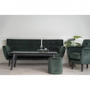 Fauteuil design scandinave en tissu vert avec pieds en bois naturel Fauteuil design scandinave en tissu vert avec pieds en bois naturel