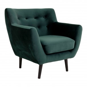 Fauteuil design scandinave en tissu vert avec pieds en bois naturel Fauteuil design scandinave en tissu vert avec pieds en bois naturel