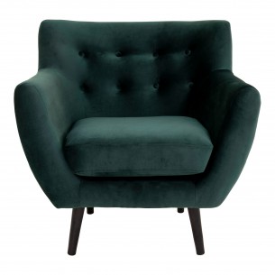 Fauteuil design scandinave en tissu vert avec pieds en bois naturel Fauteuil design scandinave en tissu vert avec pieds en bois naturel