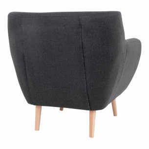 Fauteuil design scandinave en tissu gris foncé avec pieds en bois naturel Fauteuil design scandinave en tissu gris foncé avec pieds en bois naturel