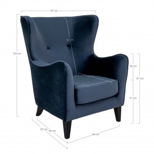 Fauteuil Compo au design classique revetement tissu couleur bleu foncé, pietement en bois hêtre Fauteuil Compo au design classique revetement tissu couleur bleu foncé, pietement en bois hêtre