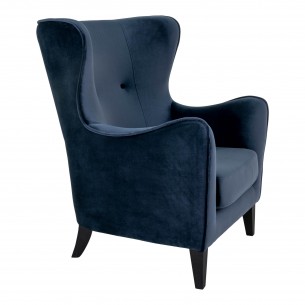 Fauteuil Compo au design classique revetement tissu couleur bleu foncé, pietement en bois hêtre Fauteuil Compo au design classique revetement tissu couleur bleu foncé, pietement en bois hêtre