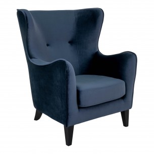 Fauteuil Compo au design classique revetement tissu couleur bleu foncé, pietement en bois hêtre Fauteuil Compo au design classique revetement tissu couleur bleu foncé, pietement en bois hêtre