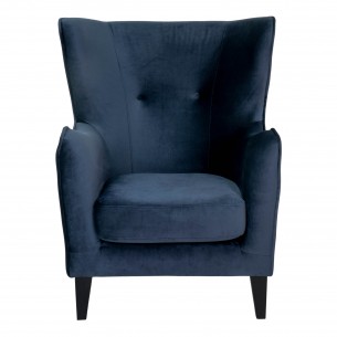 Fauteuil Compo au design classique revetement tissu couleur bleu foncé, pietement en bois hêtre Fauteuil Compo au design classique revetement tissu couleur bleu foncé, pietement en bois hêtre