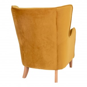 Fauteuil Compo au design classique revetement tissu couleur moutarde, pietement en bois hêtre
