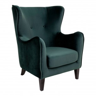 Fauteuil Compo au design classique revetement tissu couleur vert, pietement en bois hêtre Fauteuil Compo au design classique revetement tissu couleur vert, pietement en bois hêtre