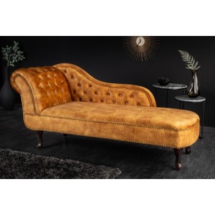 Méridienne design Chesterfield capitonné en velours jaune moutarde