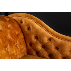 Méridienne design Chesterfield capitonné en velours jaune moutarde