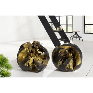 Ensemble de 2 objets décoratifs en bois de teck peint Or et noir Ensemble de 2 objets décoratifs en bois de teck peint Or et noir
