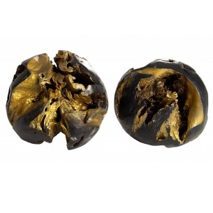 Ensemble de 2 objets décoratifs en bois de teck peint Or et noir Ensemble de 2 objets décoratifs en bois de teck peint Or et noir