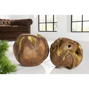 Ensemble de 2 objets décoratifs en bois de teck peint doré