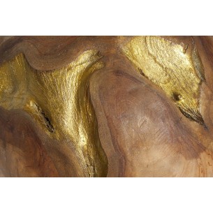 Ensemble de 2 objets décoratifs en bois de teck peint doré