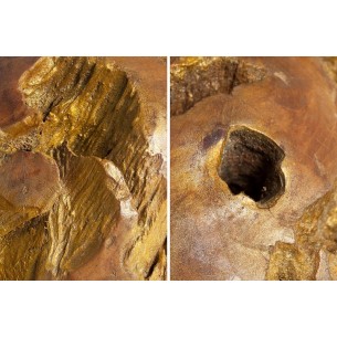 Ensemble de 2 objets décoratifs en bois de teck peint doré