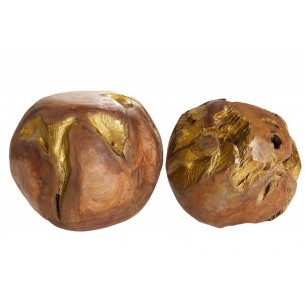 Ensemble de 2 objets décoratifs en bois de teck peint doré
