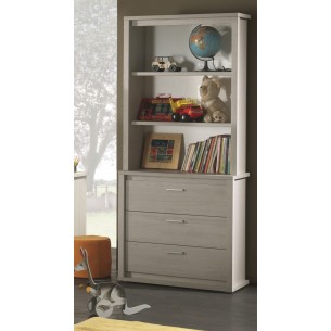 Bibliothèque pour enfant avec rangement teinté chêne gris