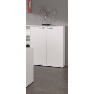 Meuble moderne coloris blanc à 2 portes pour rangement bureau