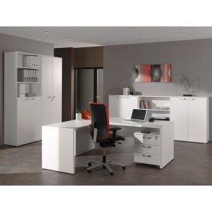 Meuble moderne coloris blanc à 2 portes pour rangement bureau