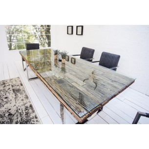 Table à manger rectangulaire 200cm en bois massif avec plaque de verre Table à manger rectangulaire 200cm en bois massif avec plaque de verre