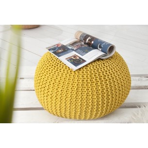 Pouf moderne de 50 cm en coton coloris jaune tricoté Pouf moderne de 50 cm en coton coloris jaune tricoté