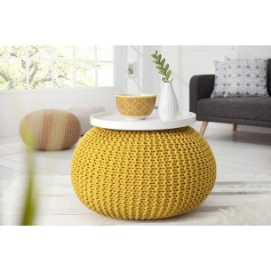 Pouf moderne de 50 cm en coton coloris jaune tricoté Pouf moderne de 50 cm en coton coloris jaune tricoté