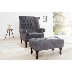 Pouf Chesterfield en microfibre gris Pouf Chesterfield en microfibre gris
