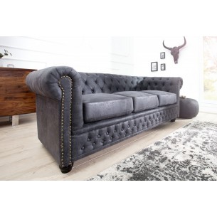 Canapé Chesterfield 3 places en microfibre gris