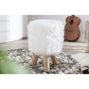 Tabouret de 45cm en bois design fourrure de couleur blanche Tabouret de 45cm en bois design fourrure de couleur blanche