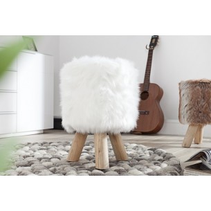 Tabouret de 45cm en bois design fourrure de couleur blanche Tabouret de 45cm en bois design fourrure de couleur blanche