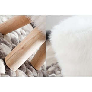 Tabouret de 45cm en bois design fourrure de couleur blanche Tabouret de 45cm en bois design fourrure de couleur blanche