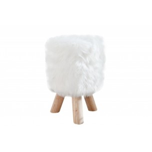 Tabouret de 45cm en bois design fourrure de couleur blanche Tabouret de 45cm en bois design fourrure de couleur blanche