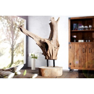 Objet décoratif design naturel en bois de teck et en métal Objet décoratif design naturel en bois de teck et en métal