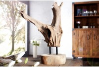 Objet décoratif design naturel en bois de teck et en métal