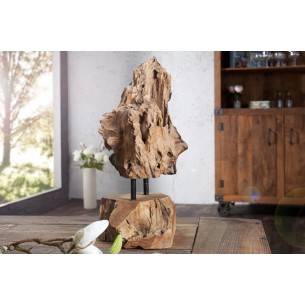 Objet décoratif design naturel en bois de teck et en métal Objet décoratif design naturel en bois de teck et en métal