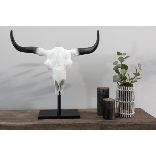 Trophée à poser design crâne de taureau coloris blanc et noir