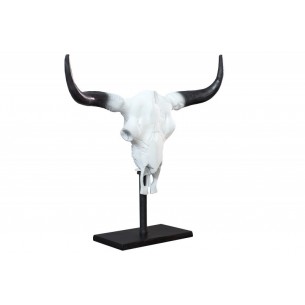 Trophée à poser design crâne de taureau coloris blanc et noir