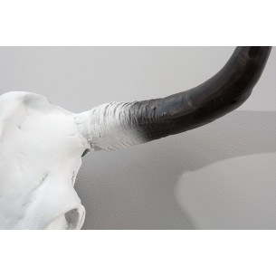 Trophée mural design crâne de taureau coloris blanc et noir de 70 cm