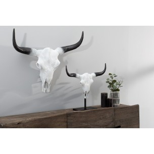 Trophée mural design crâne de taureau coloris blanc et noir de 70 cm