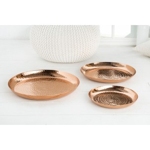 Lot de 3 plateaux design oriental coloris cuivre en métal Lot de 3 plateaux design oriental coloris cuivre en métal