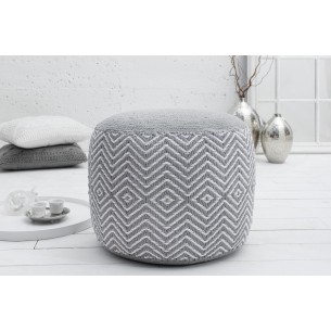 Pouf design oriental coloris gris et blanc en coton
