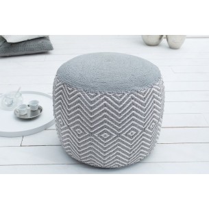 Pouf design oriental coloris gris et blanc en coton