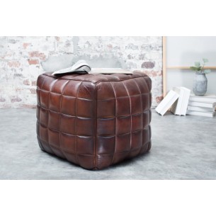Pouf design rembourré en cuir de couleur marron