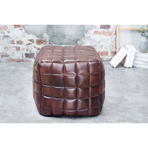 Pouf design rembourré en cuir de couleur marron