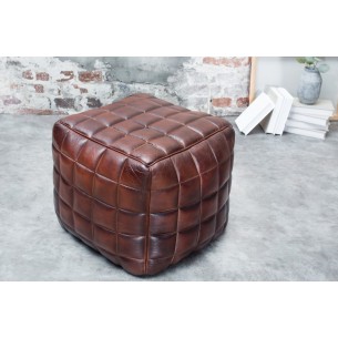 Pouf design rembourré en cuir de couleur marron